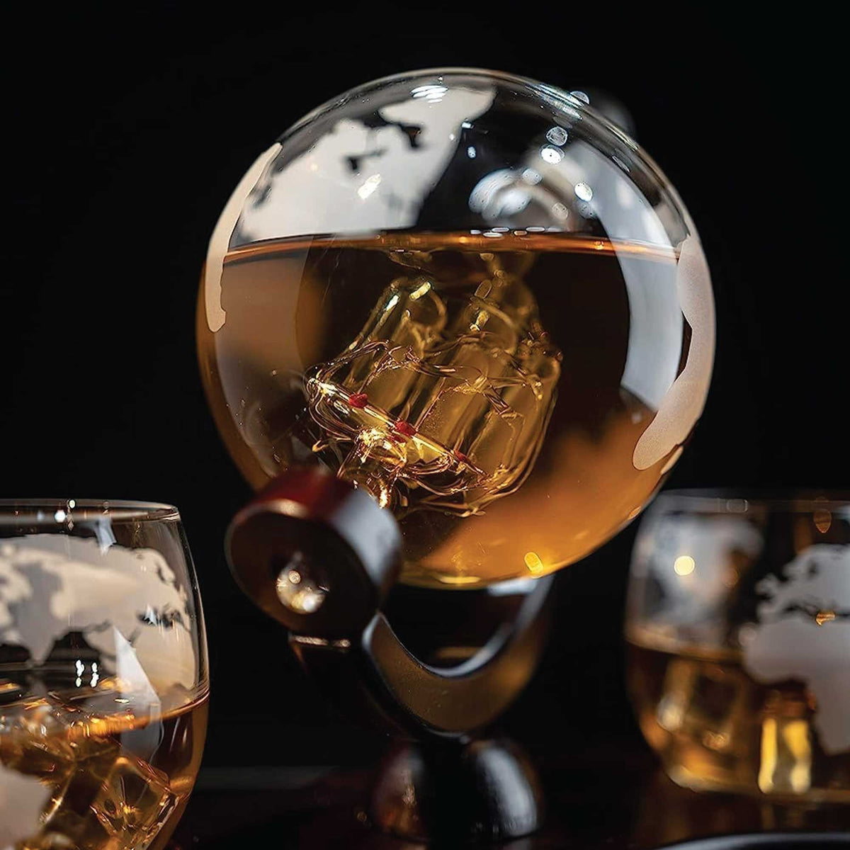 Kitchee Globe Glass Decanter Set with 2 Glasses and Stand, 850 ml