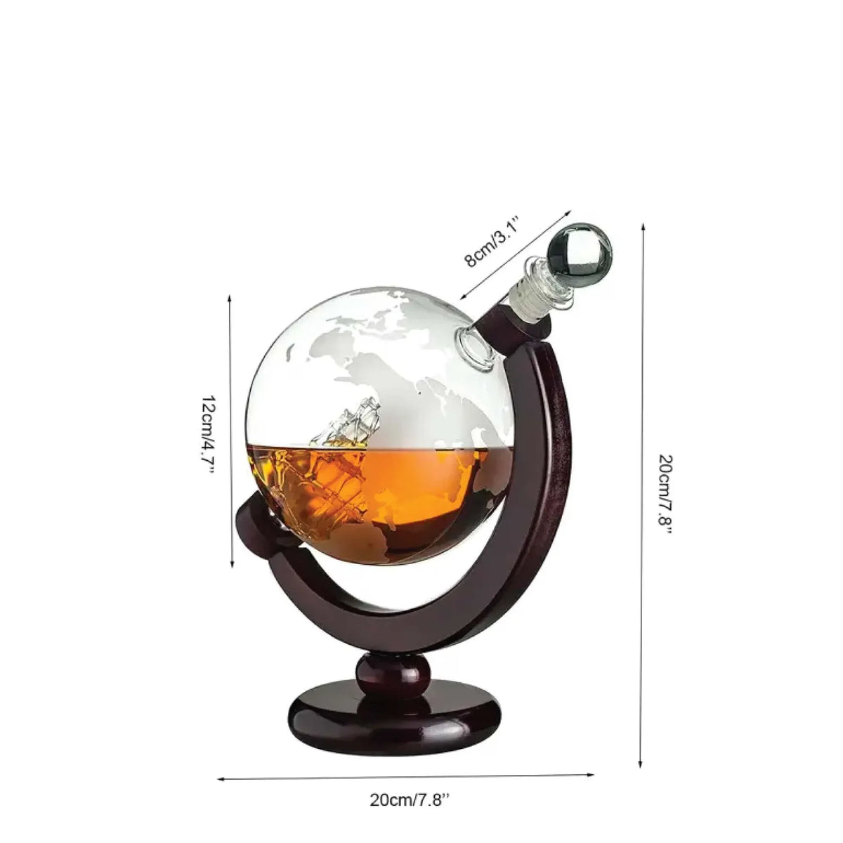 Kitchee Globe Glass Decanter Set with 2 Glasses and Stand, 850 ml