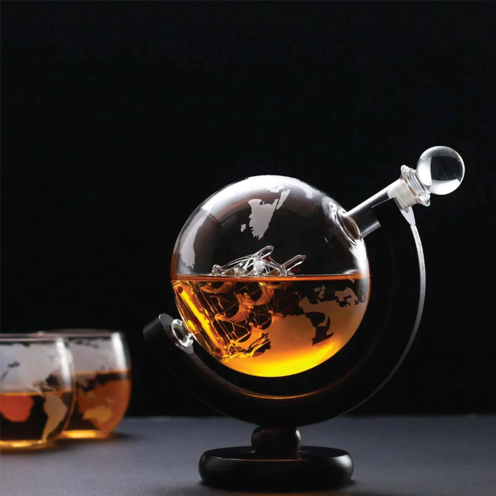 Kitchee Globe Glass Decanter Set with 2 Glasses and Stand, 850 ml