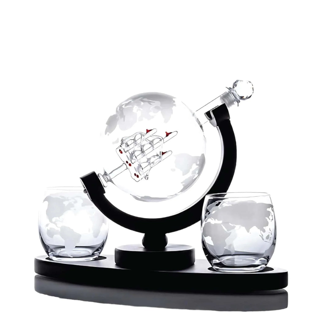 Kitchee Globe Glass Decanter Set with 2 Glasses and Stand, 850 ml