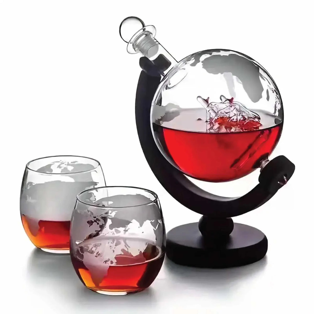 Kitchee Globe Glass Decanter Set with 2 Glasses and Stand, 850 ml