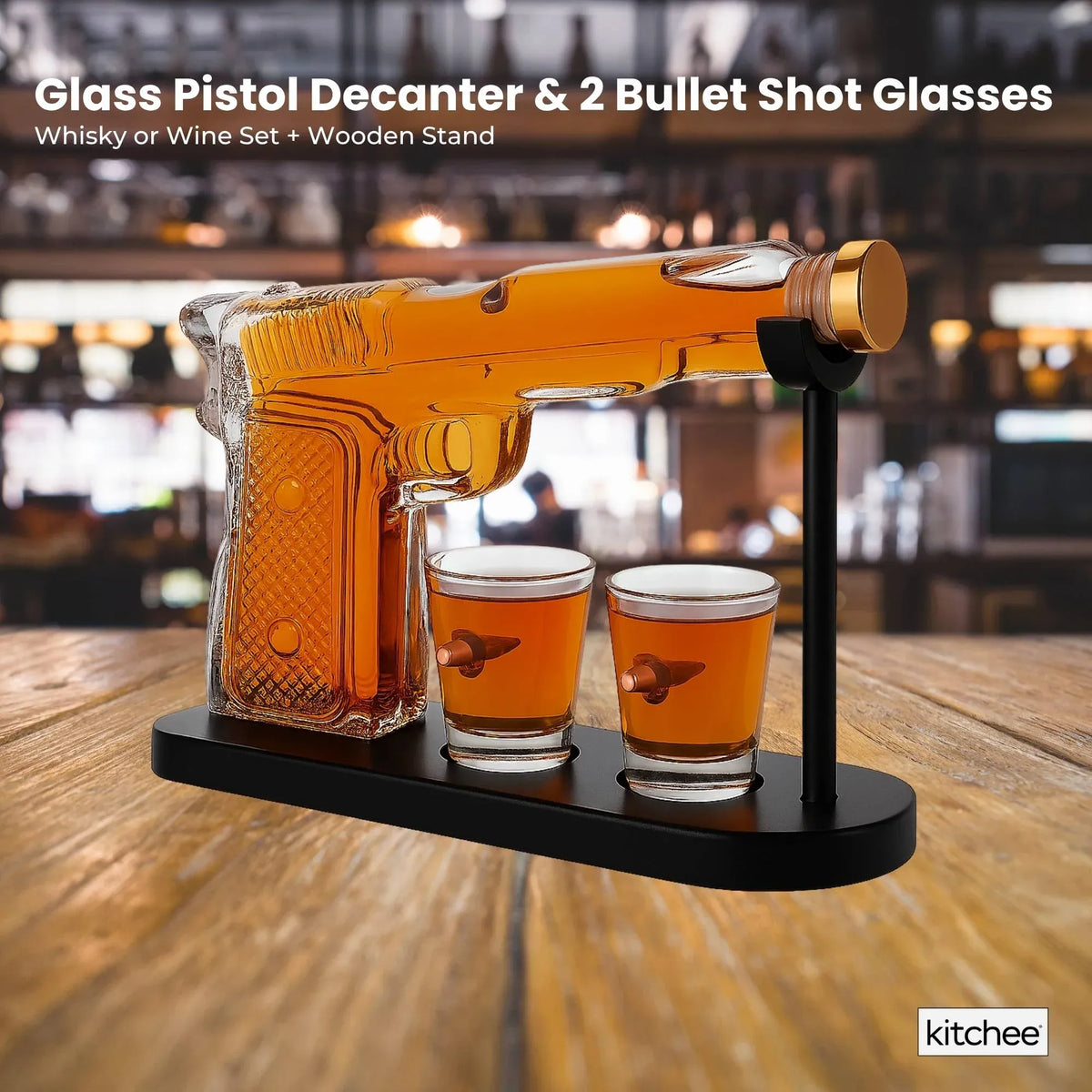 Kitchee 225mL Whisky or Wine Decanter Glass Pistol Set