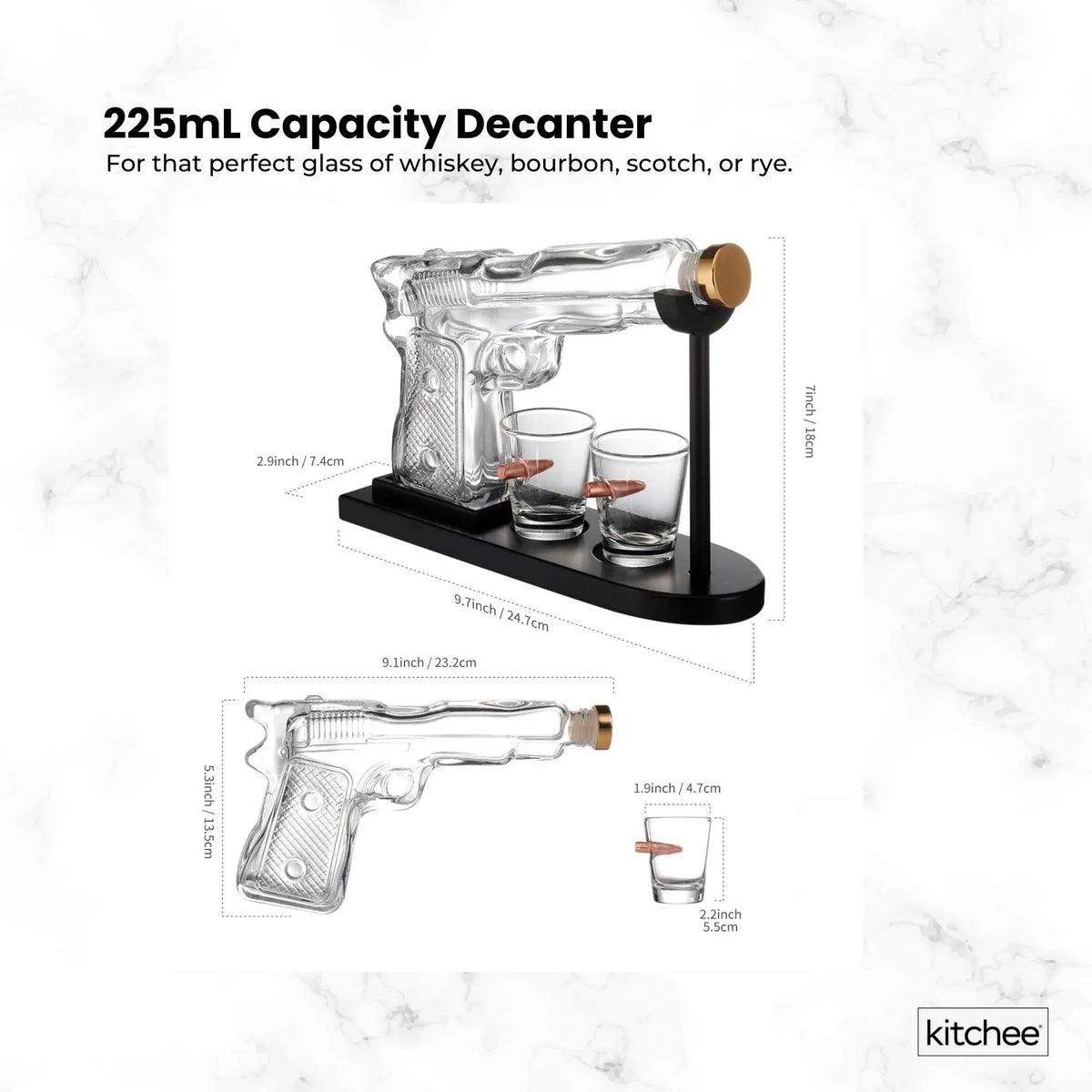 Kitchee 225mL Whisky or Wine Decanter Glass Pistol Set