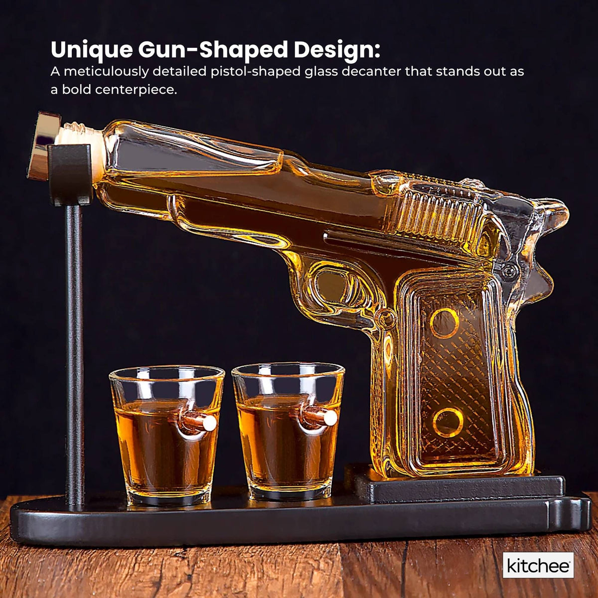 Kitchee 225mL Whisky or Wine Decanter Glass Pistol Set