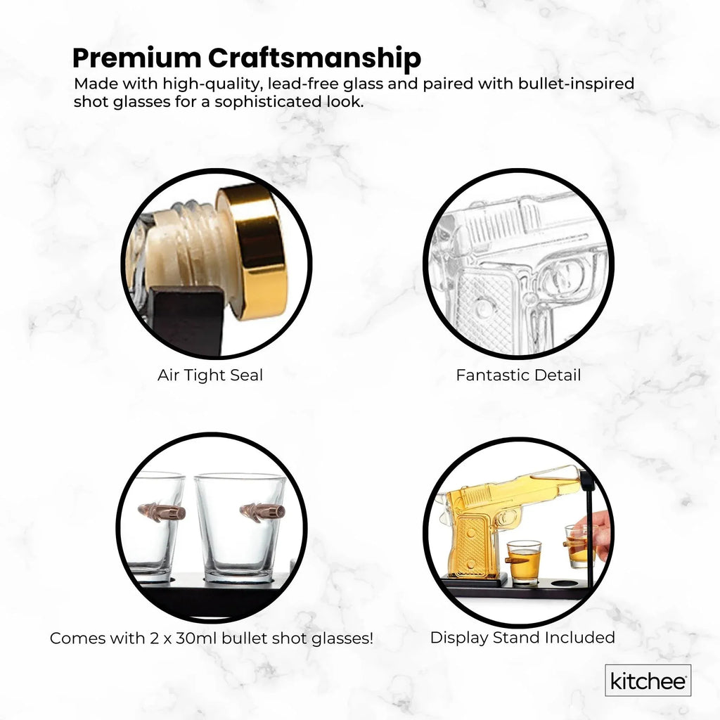 Kitchee 225mL Whisky or Wine Decanter Glass Pistol Set