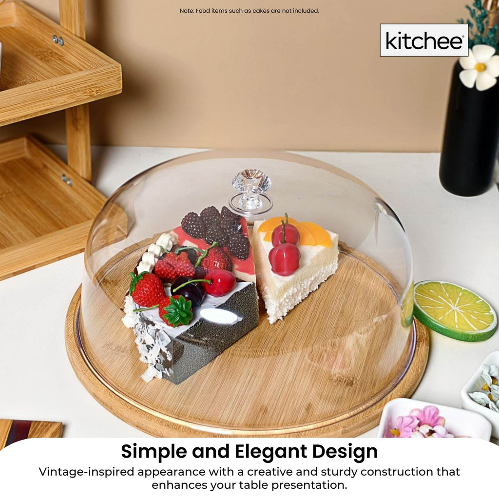 Kitchee 30cm Bamboo Cake Stand + Dome Acrylic Cover - Dessert Display