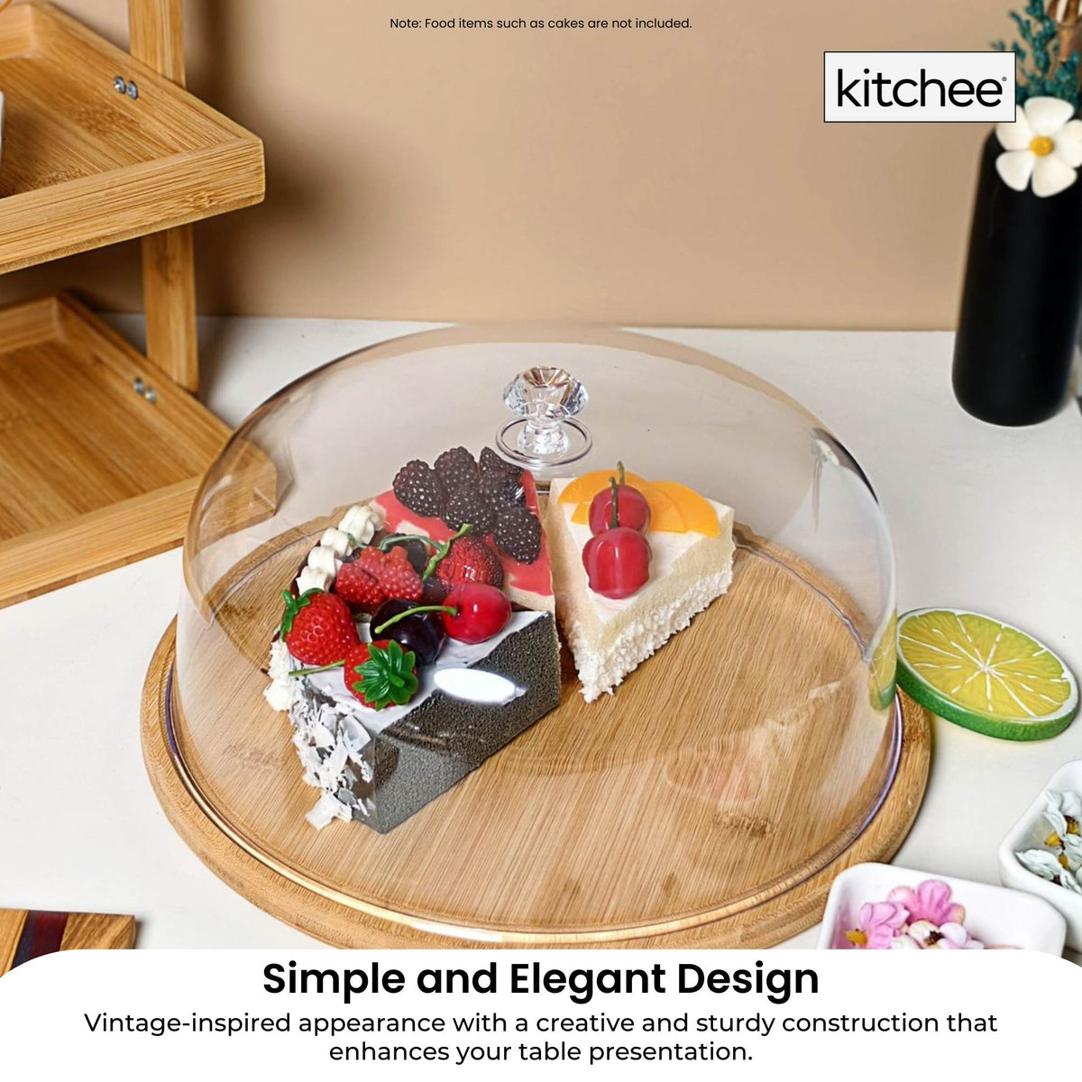 Kitchee 30cm Bamboo Cake Stand + Dome Acrylic Cover - Dessert Display