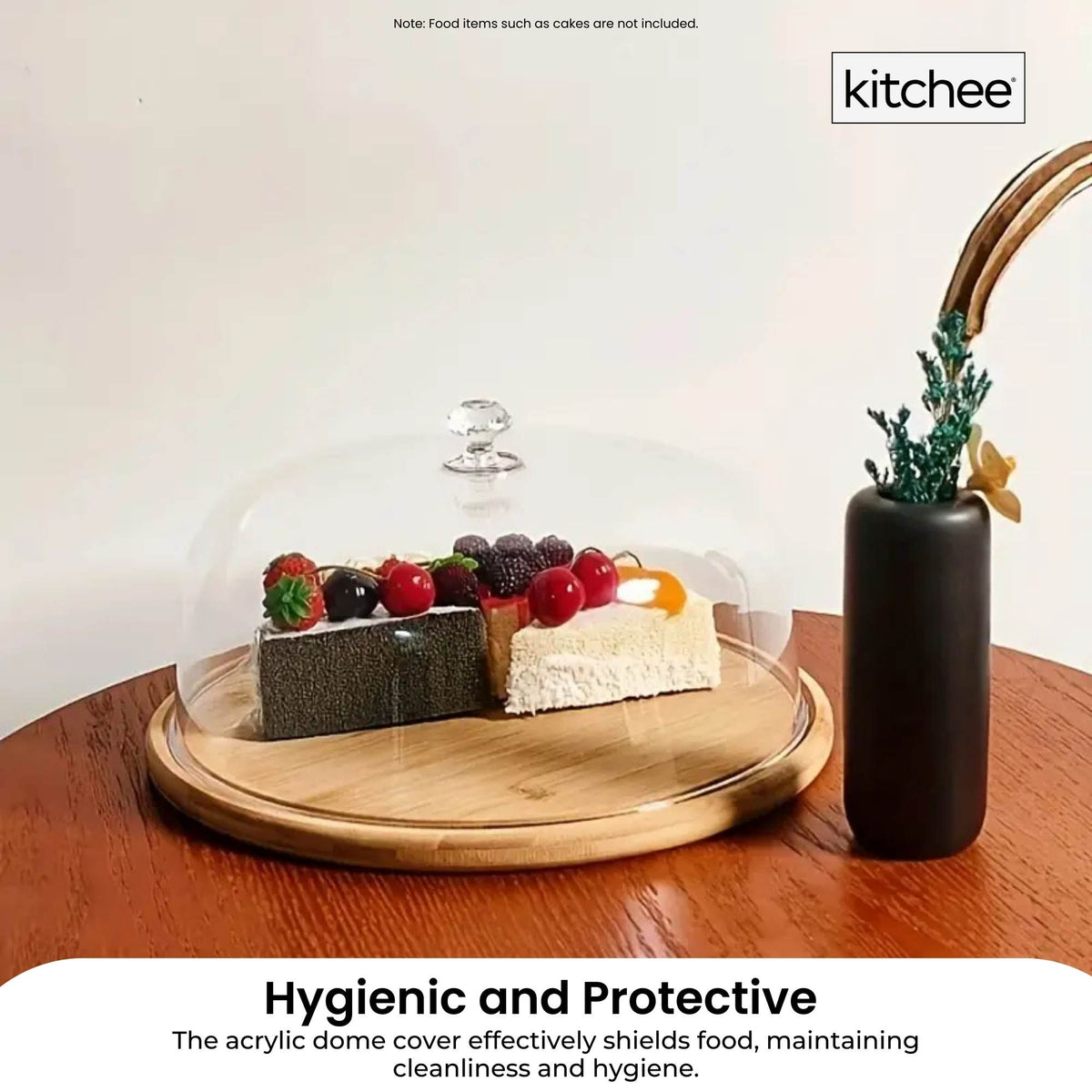 Kitchee 30cm Bamboo Cake Stand + Dome Acrylic Cover - Dessert Display