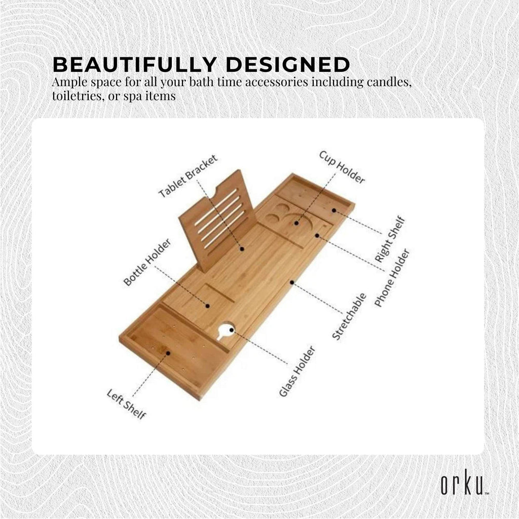 Orku Extendable Bamboo Bath Caddy Tray, 75 to 95 cm