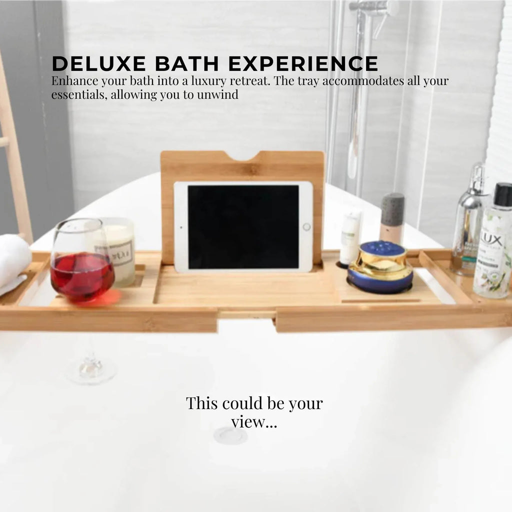 Orku Extendable Bamboo Bath Caddy Tray, 75 to 95 cm