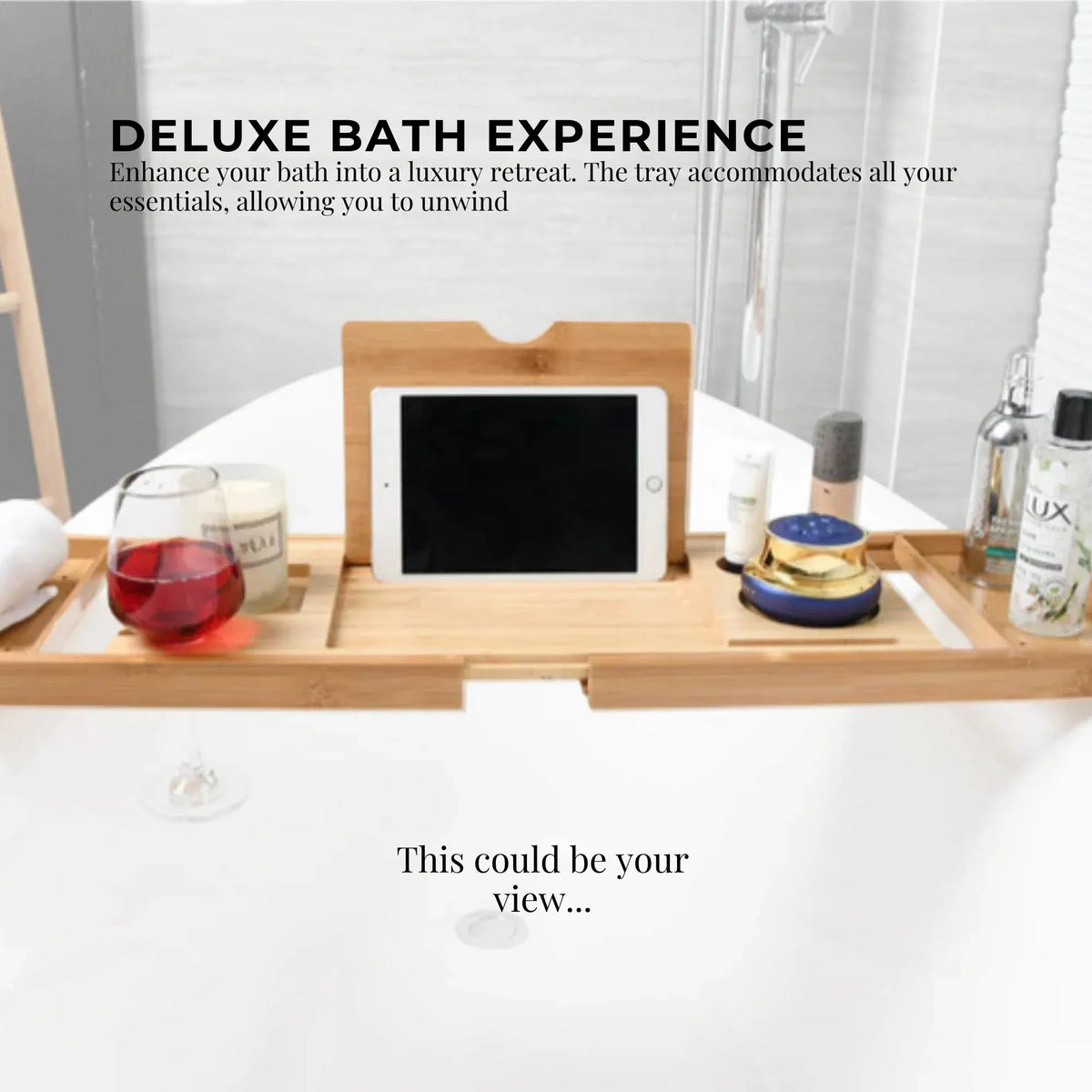 Orku Extendable Bamboo Bath Caddy Tray, 75 to 95 cm