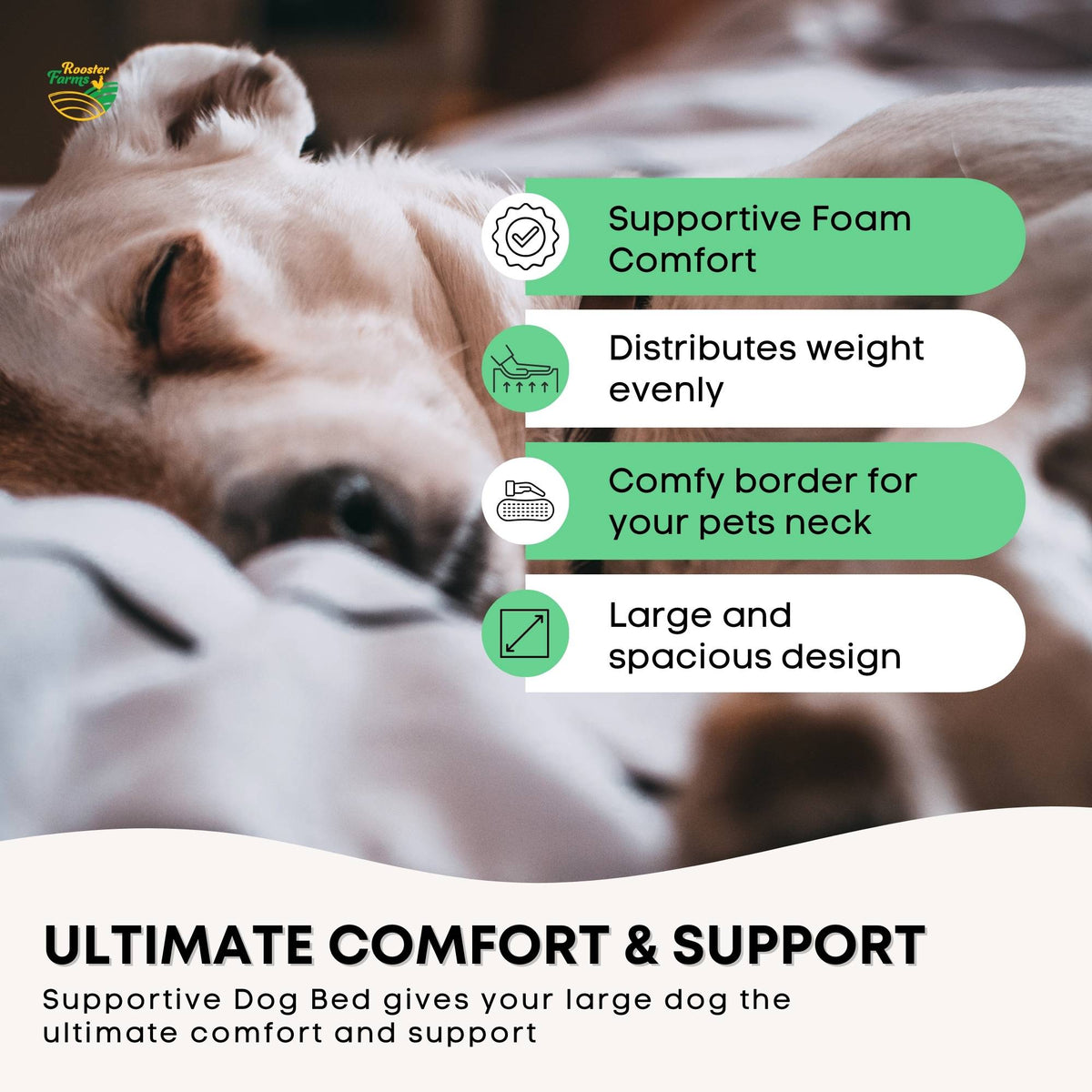Rooster Farms Supportive Dog Bed XL Grey