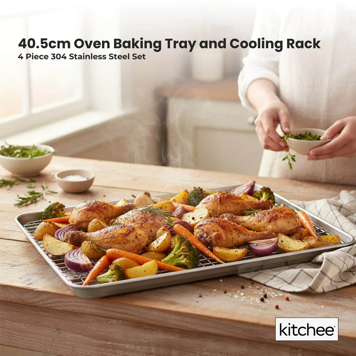 Kitchee Stainless Steel Baking Tray and Cooling Rack Set, 4 Piece