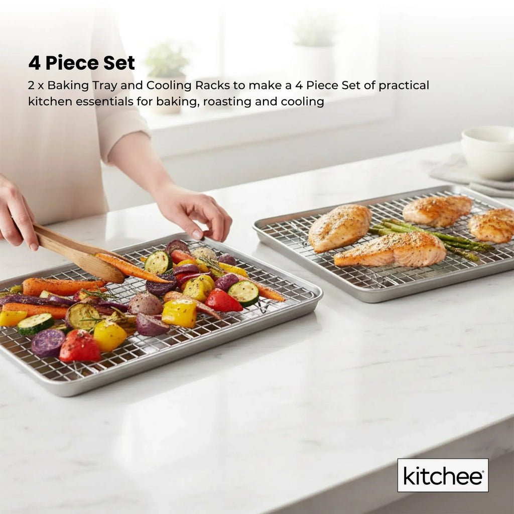 Kitchee Stainless Steel Baking Tray and Cooling Rack Set, 4 Piece