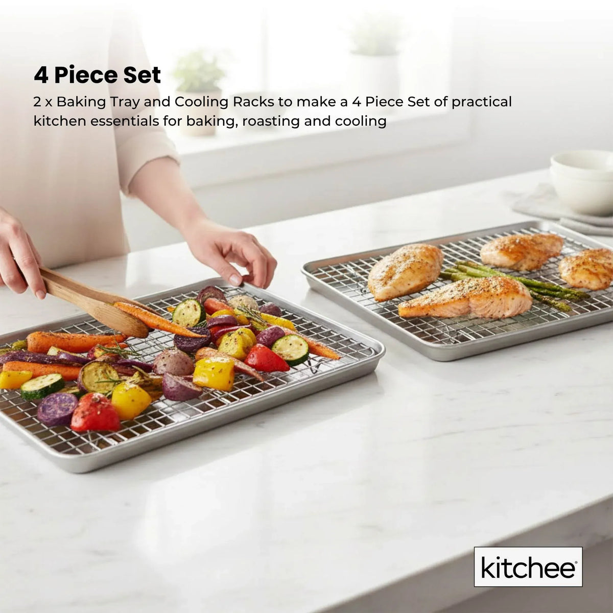 Kitchee Stainless Steel Baking Tray and Cooling Rack Set, 4 Piece