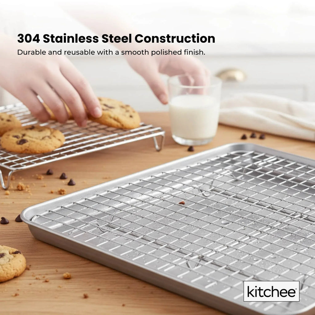 Kitchee Stainless Steel Baking Tray and Cooling Rack Set, 4 Piece