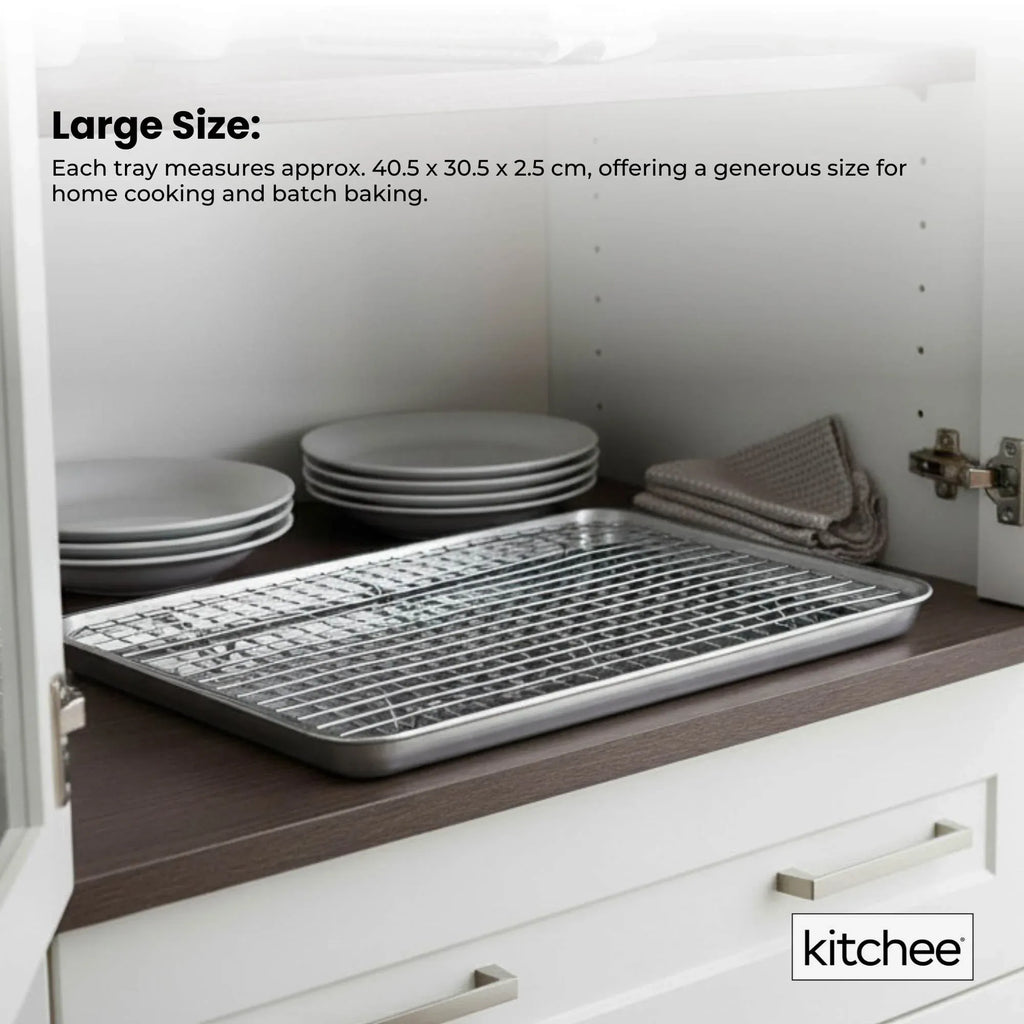 Kitchee Stainless Steel Baking Tray and Cooling Rack Set, 4 Piece