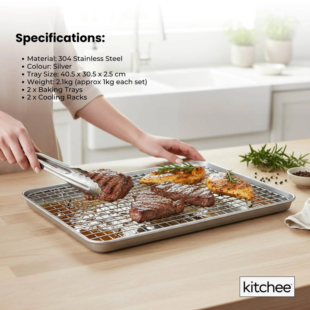 Kitchee Stainless Steel Baking Tray and Cooling Rack Set, 4 Piece