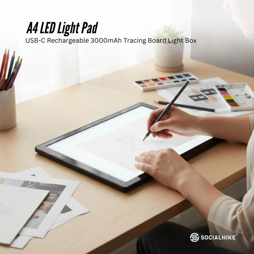 Social Hike A4 LED Light Pad Tracing Board Rechargeable USB-C 3000mAh