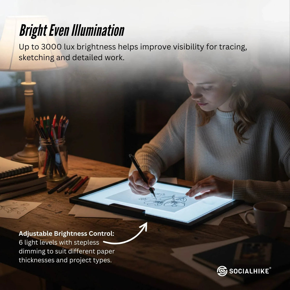 Social Hike A4 LED Light Pad Tracing Board Rechargeable USB-C 3000mAh