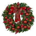Christabelle Red Bauble and Tartan Bow Wreath, 71 cm
