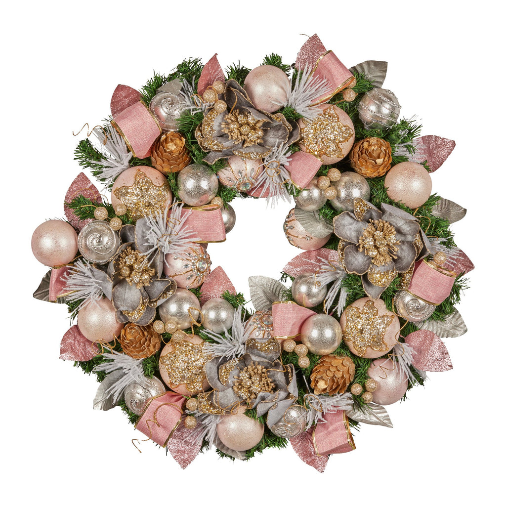 Christabelle Pink and Champagne Decorated Wreath, 71 cm