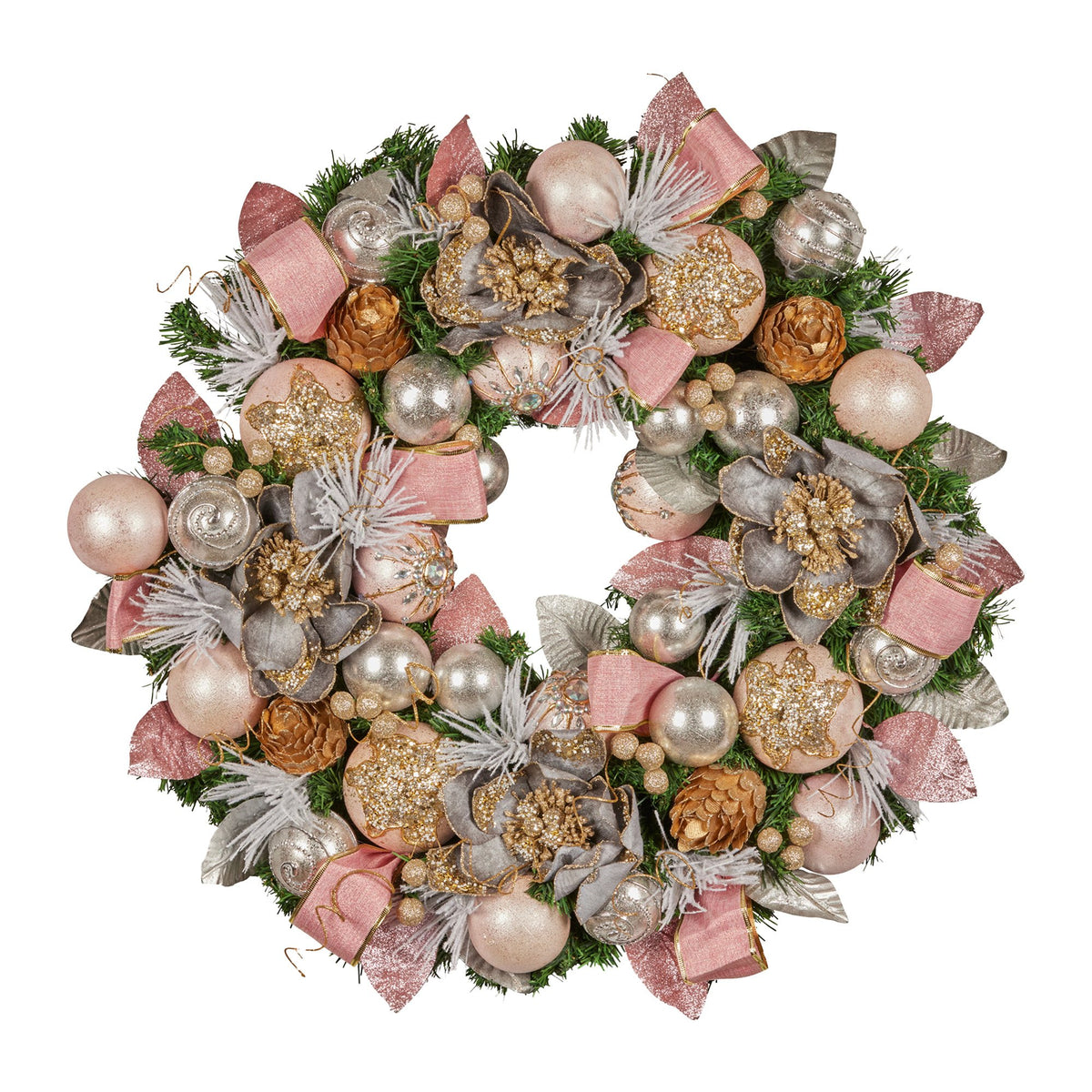 Christabelle Pink and Champagne Decorated Wreath, 71 cm