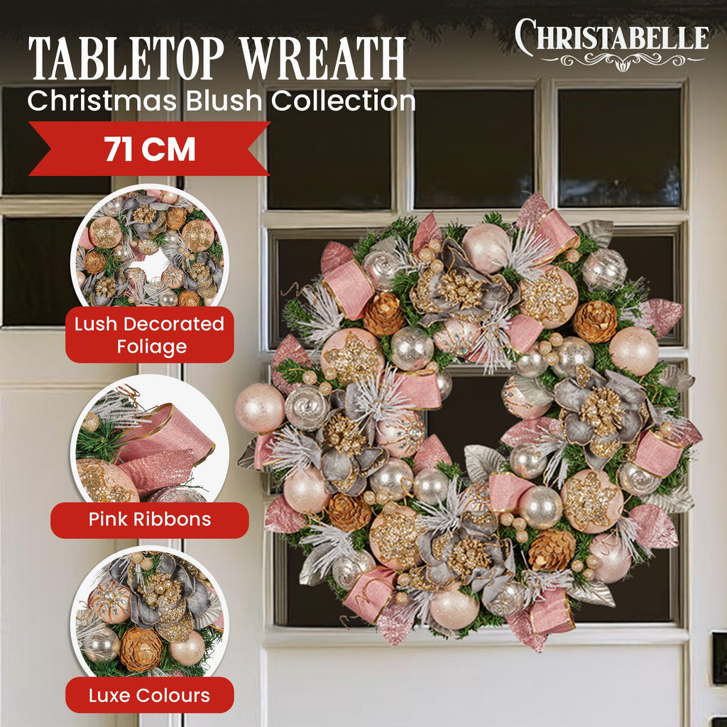 Christabelle Pink and Champagne Decorated Wreath, 71 cm