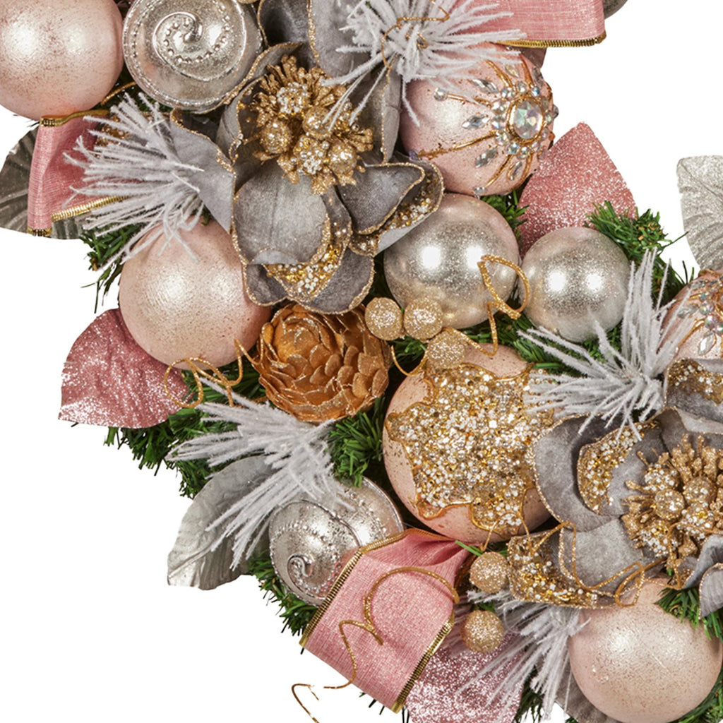 Christabelle Pink and Champagne Decorated Wreath, 71 cm