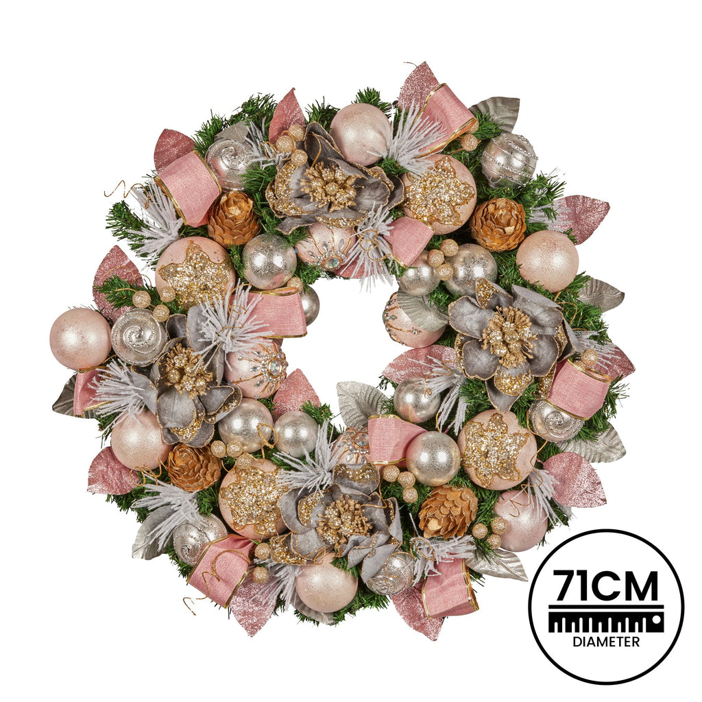 Christabelle Pink and Champagne Decorated Wreath, 71 cm