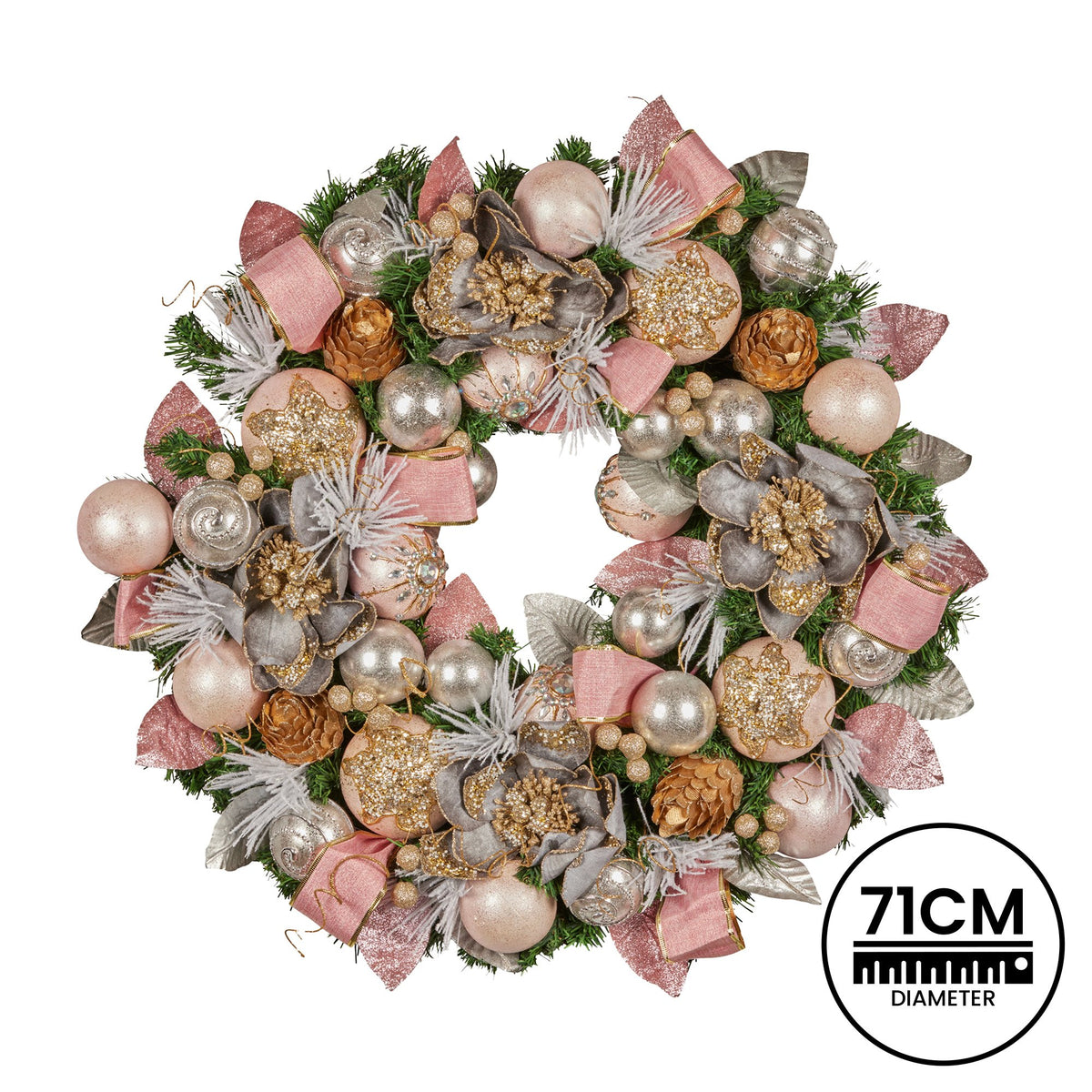 Christabelle Pink and Champagne Decorated Wreath, 71 cm