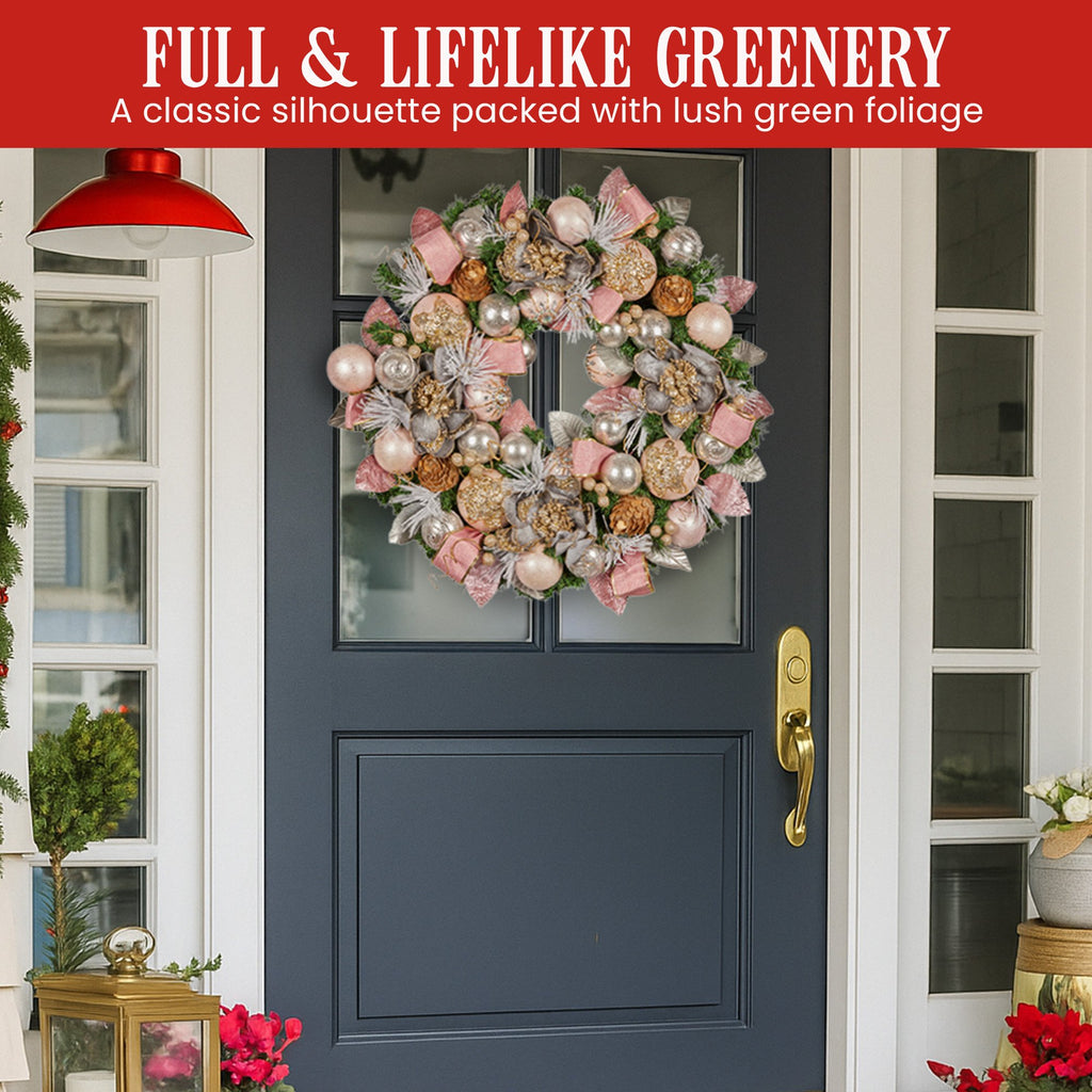 Christabelle Pink and Champagne Decorated Wreath, 71 cm