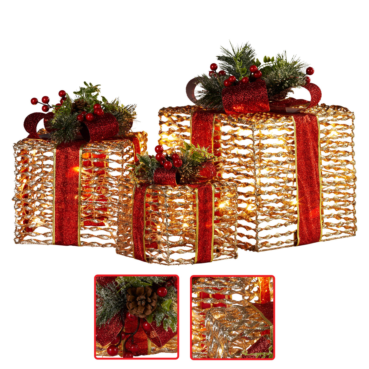 Christabelle Lit Christmas Gift Boxes, Set of 3