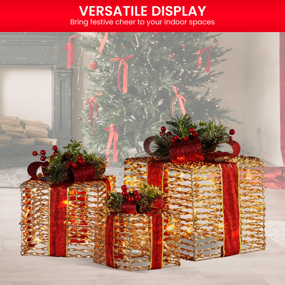 Christabelle Lit Christmas Gift Boxes, Set of 3