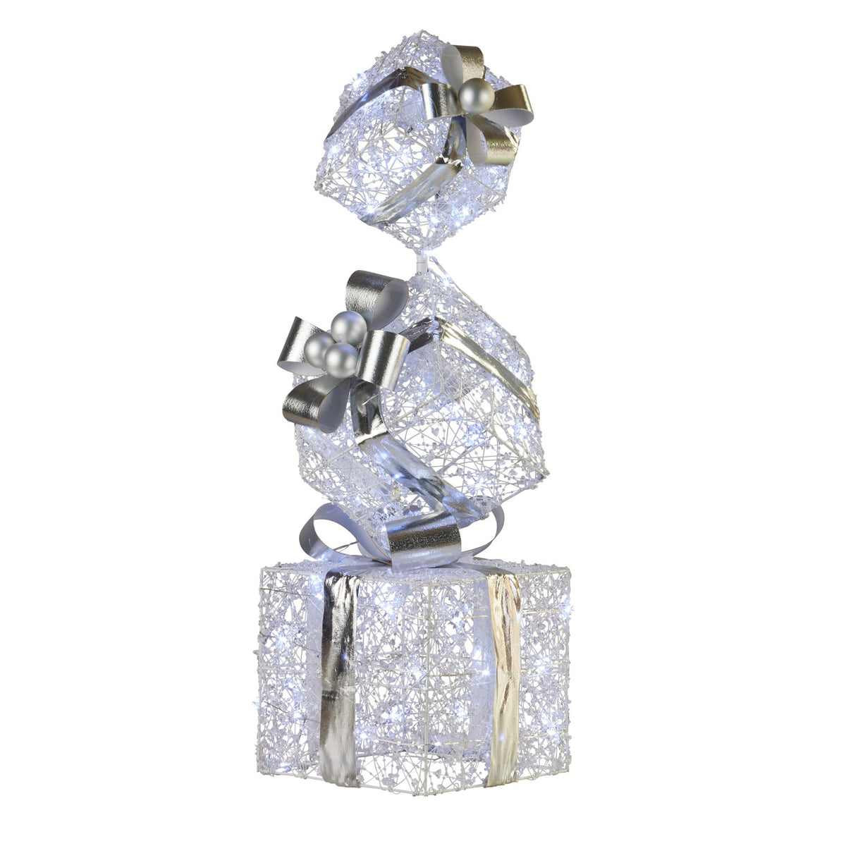 Christabelle Silver Gift Box Stack with Lights, 83 cm