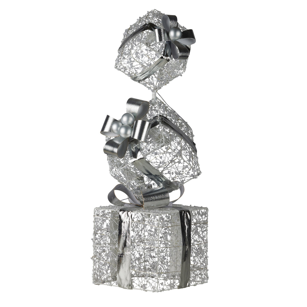 Christabelle Silver Gift Box Stack with Lights, 83 cm