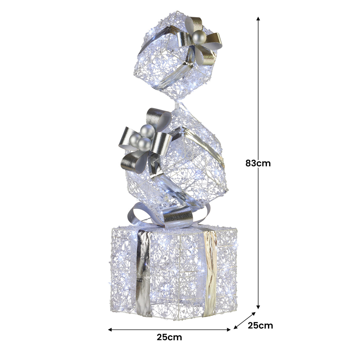 Christabelle Silver Gift Box Stack with Lights, 83 cm