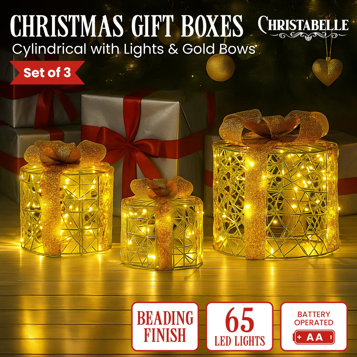 Christabelle LED Christmas Gift Box Display, Set of 3