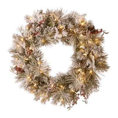 Christabelle Snowy Bedford Wreath with LED Lights, 61 cm
