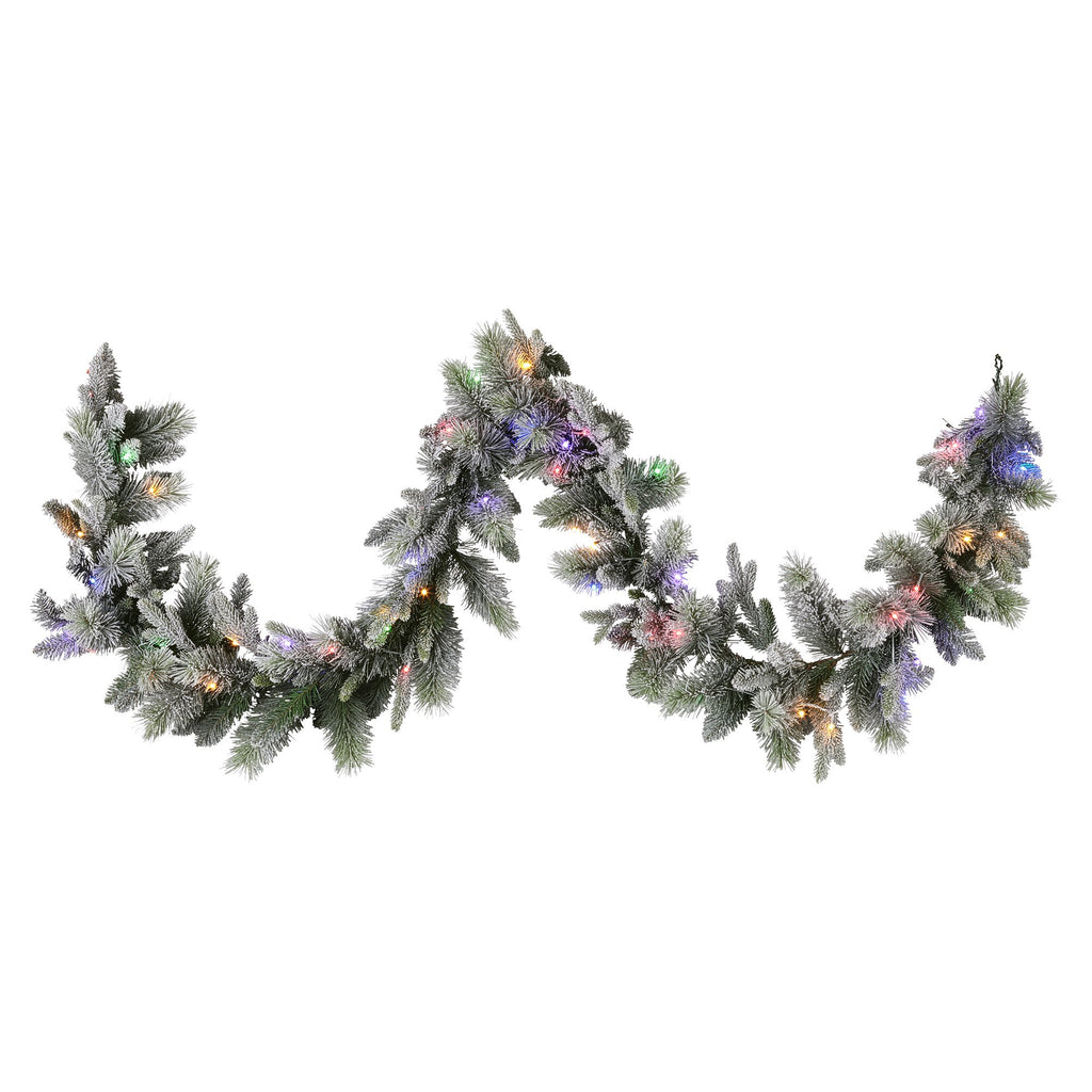 Christabelle Snowy Spruce Garland with LED Lights, 2.7 m