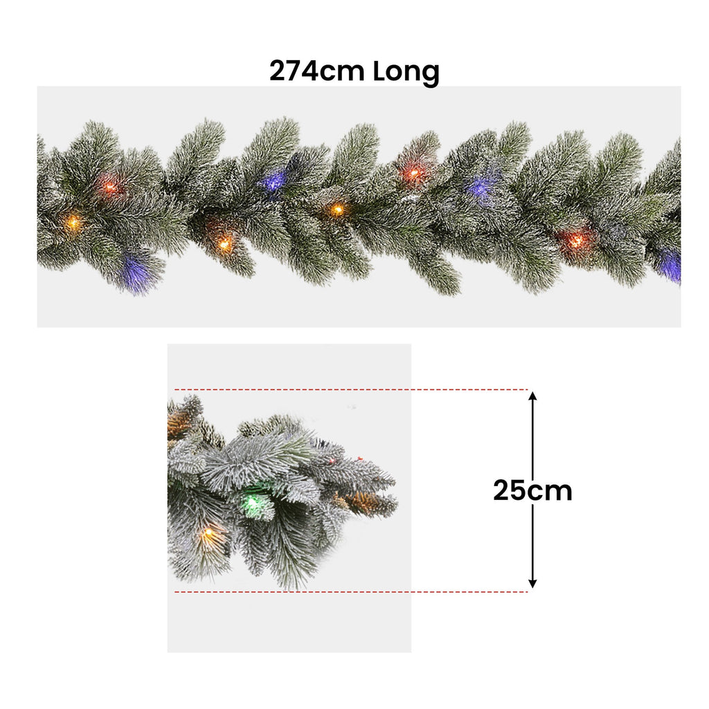 Christabelle Snowy Spruce Garland with LED Lights, 2.7 m