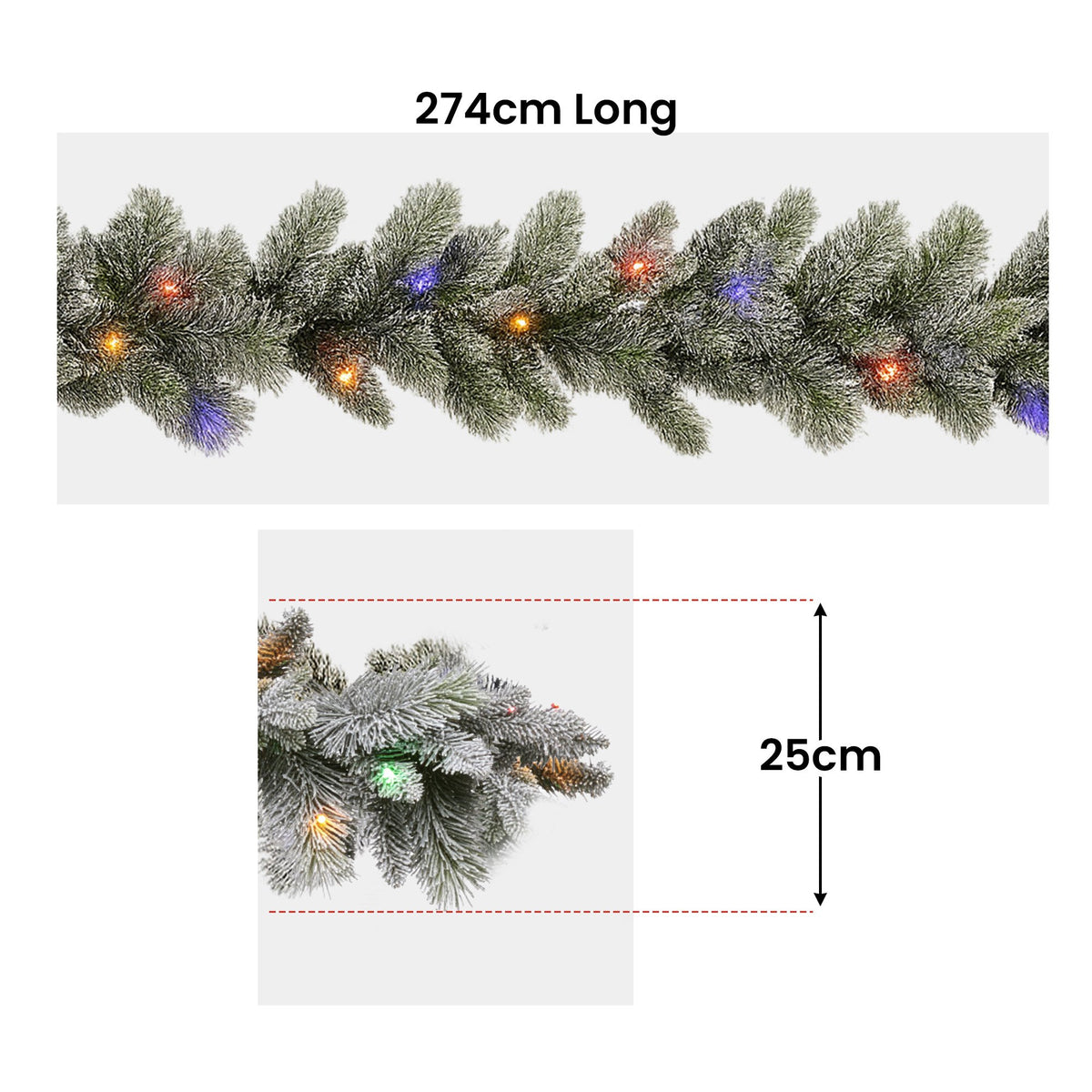 Christabelle Snowy Spruce Garland with LED Lights, 2.7 m