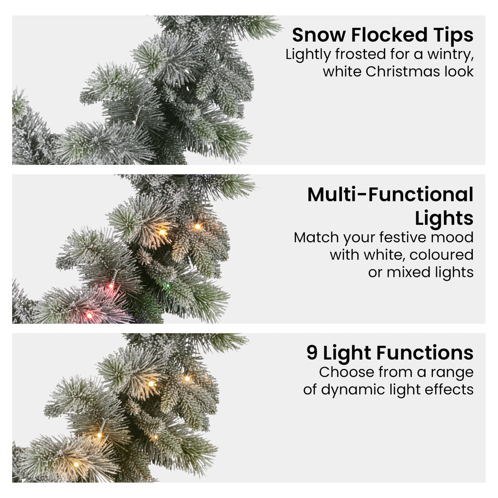 Christabelle Snowy Spruce Garland with LED Lights, 2.7 m
