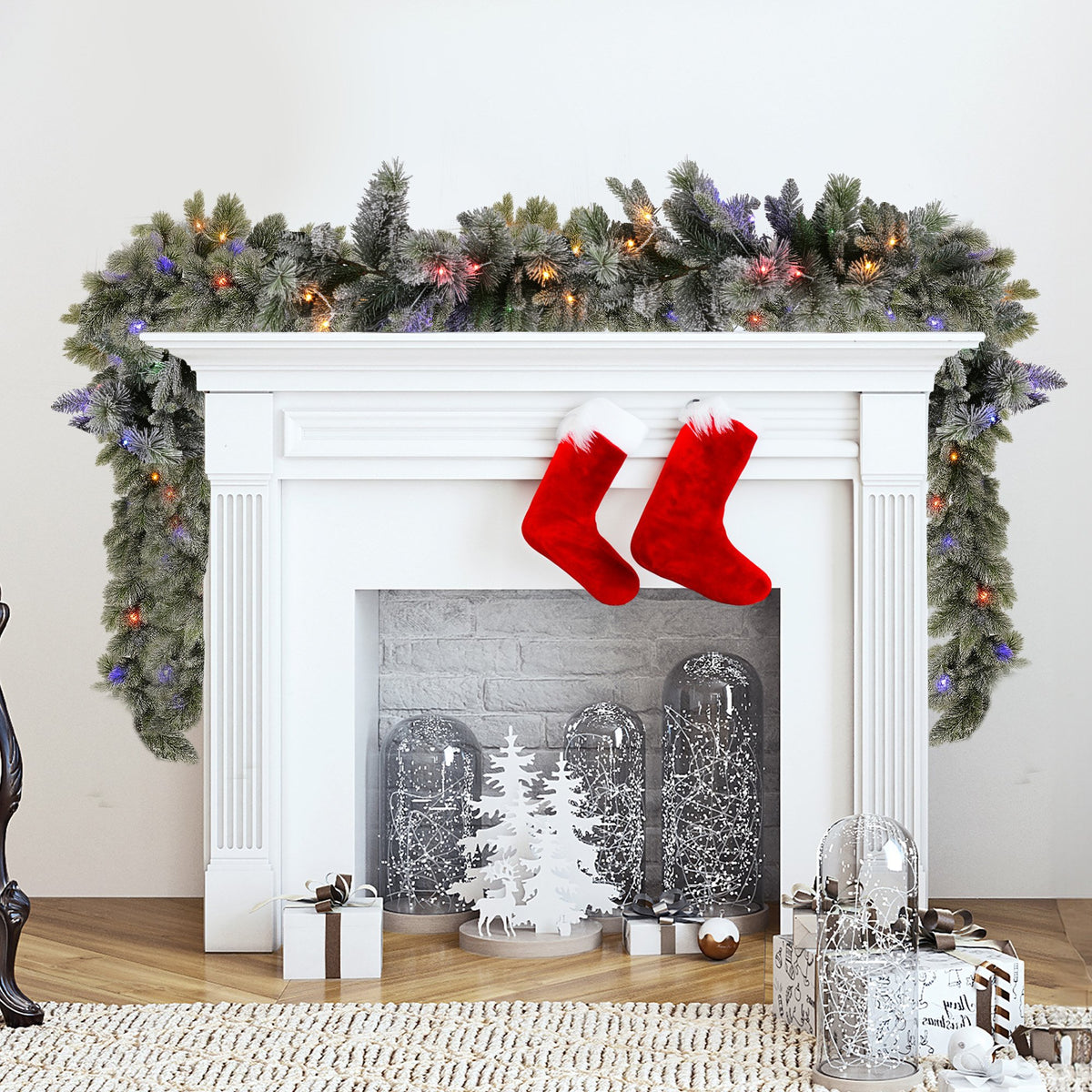 Christabelle Snowy Spruce Garland with LED Lights, 2.7 m
