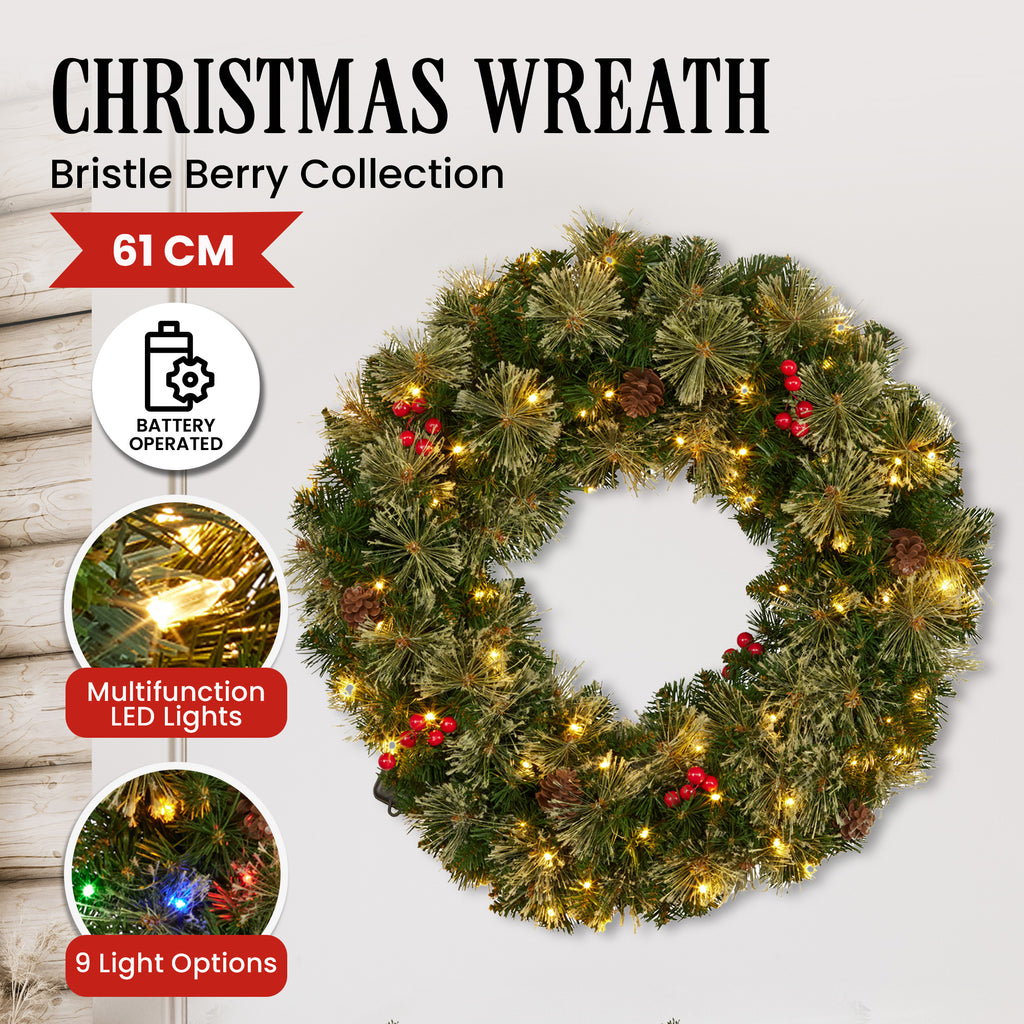 Christabelle 61cm Christmas Bristle with LED Lights Front Door Decoration Ornament