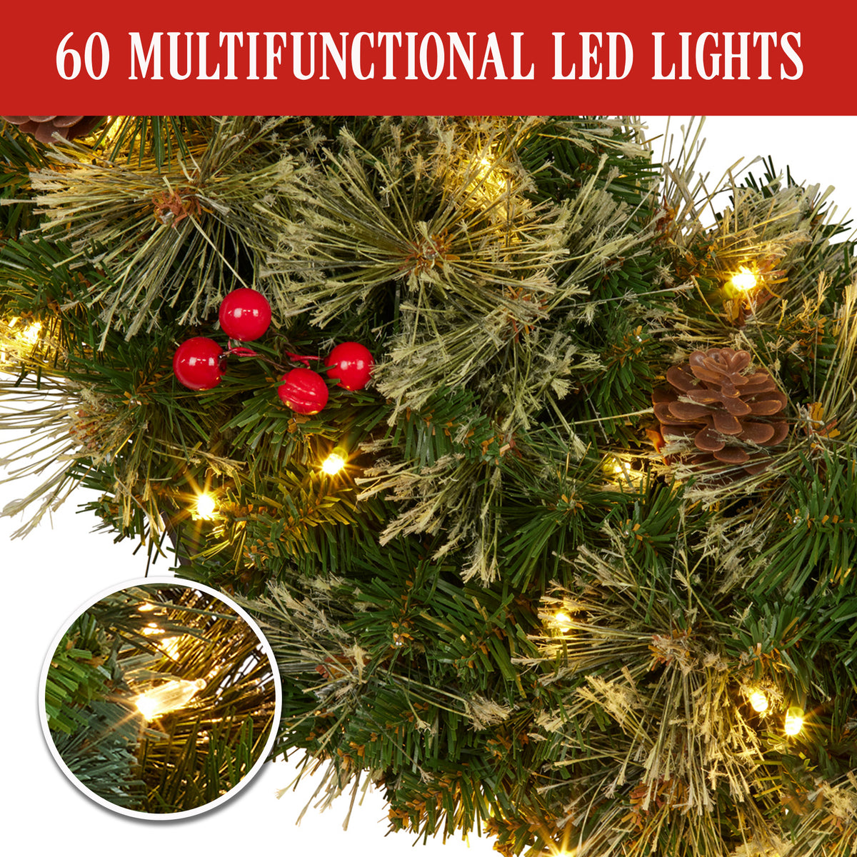Christabelle 61cm Christmas Bristle with LED Lights Front Door Decoration Ornament