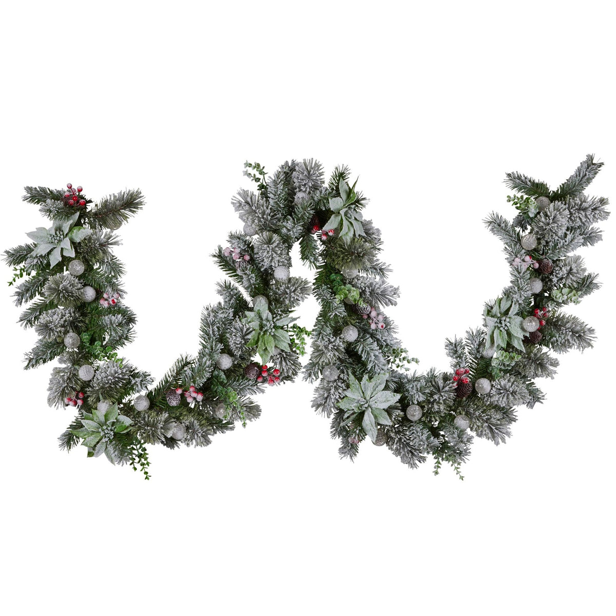 Swishmas Snowy Crown Pine Garland with Snowball Lights, 2.7 m