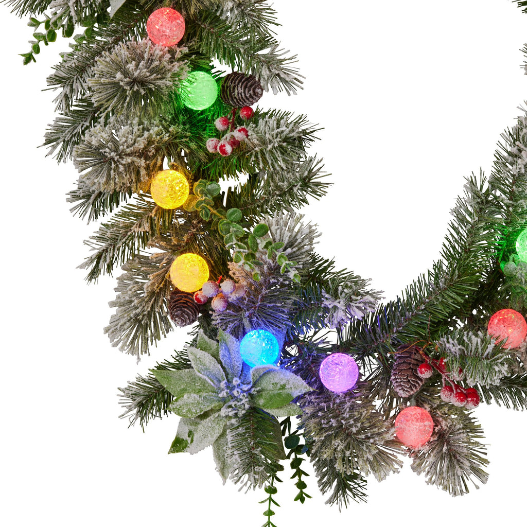 Swishmas Snowy Crown Pine Garland with Snowball Lights, 2.7 m