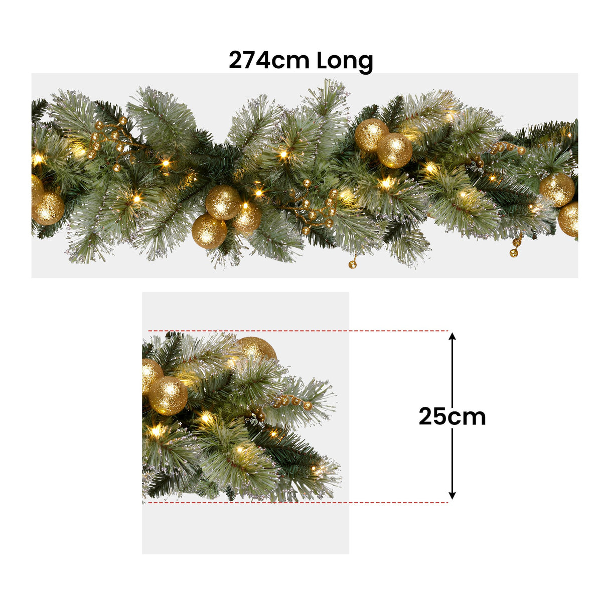 Christabelle Gold Bauble Garland with LED Lights, 2.7 m