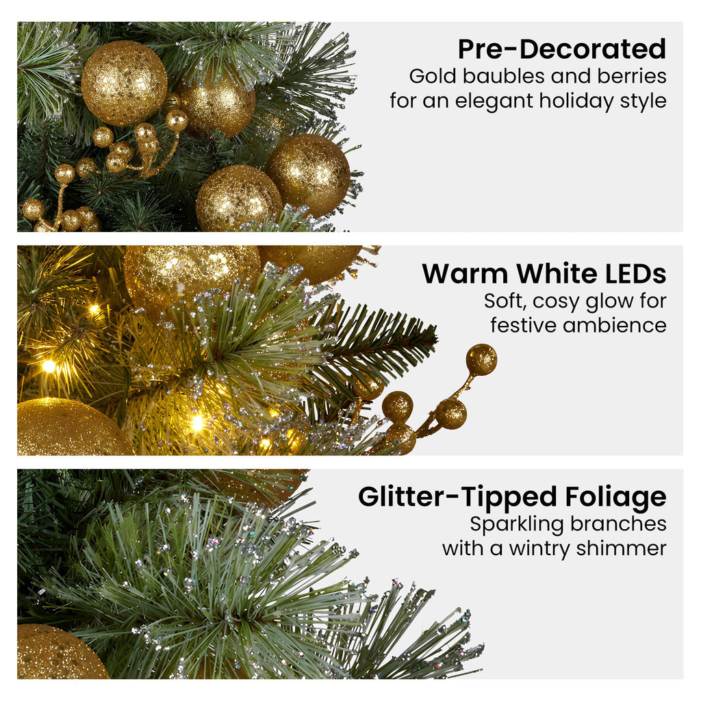 Christabelle Gold Bauble Garland with LED Lights, 2.7 m